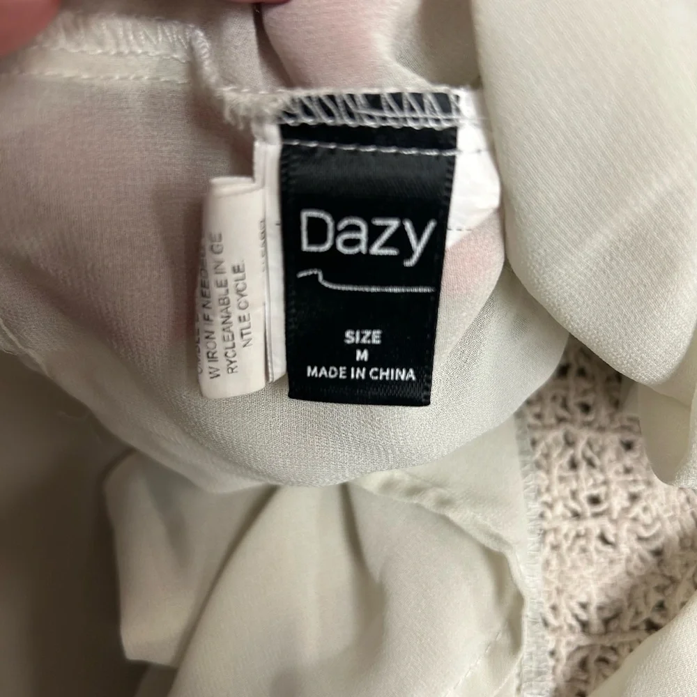 Crochet Embroidered Top Womens M Cream Boho Beachy Cover Up Retro Festival - Picture 5 of 6